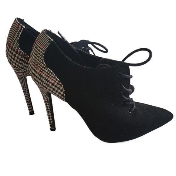 Just Fab Black & Flannel Print Heeled Ankle Boots - Picture 2 of 8